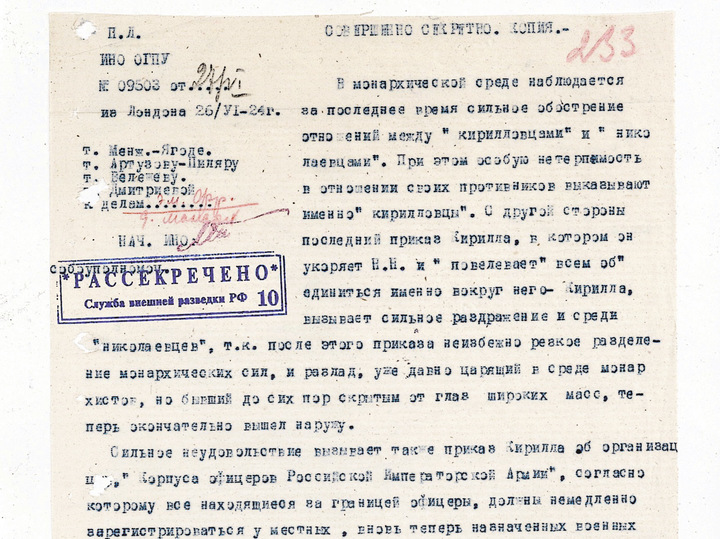 Секретные донесения, которые рассказывают о настроениях в среде эмигрантов. Фото: СВР России